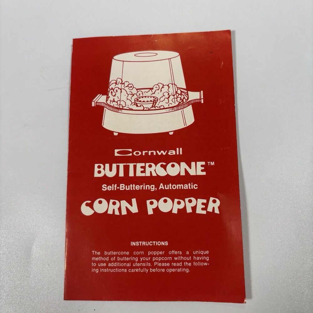 Cornwall BUTTERcone Cornpoper Manual Instructions Recipes Corporation Vintage